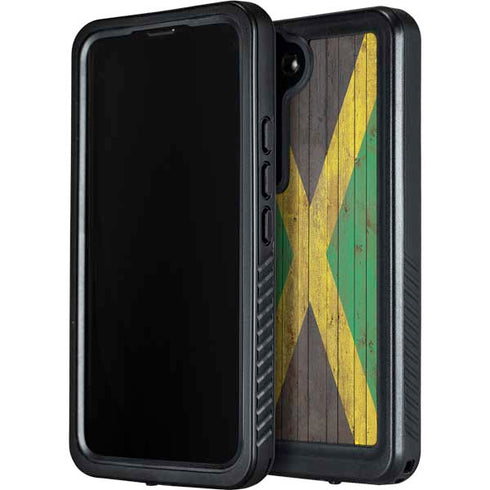 Jamaican Flag Dark Wood Galaxy S24 Plus Waterproof Case